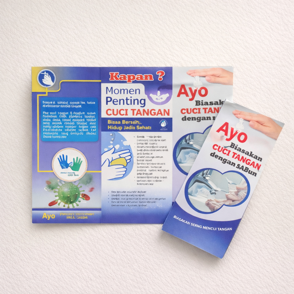 Brosur Cara Cuci Tangan, Leaflet Biasakan Mencuci Tangan, Leaflet kesehatan, Media Promkes