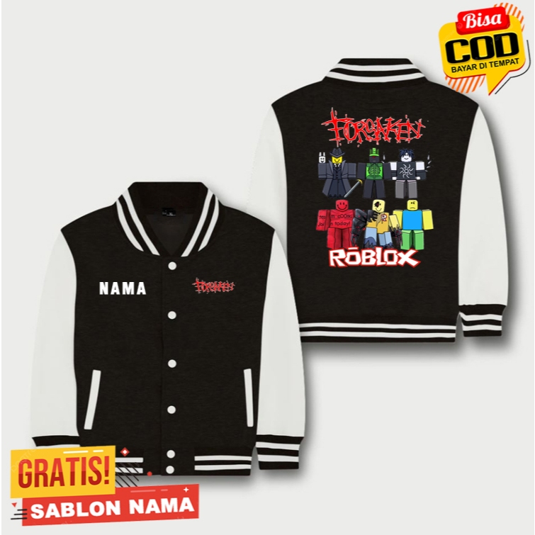 Jaket Varsity Baseball Anak Anak FORSAKEN ROBLOX / Jaket Custom FORSAKEN ROBLOX Kombinasi Hitam Puti