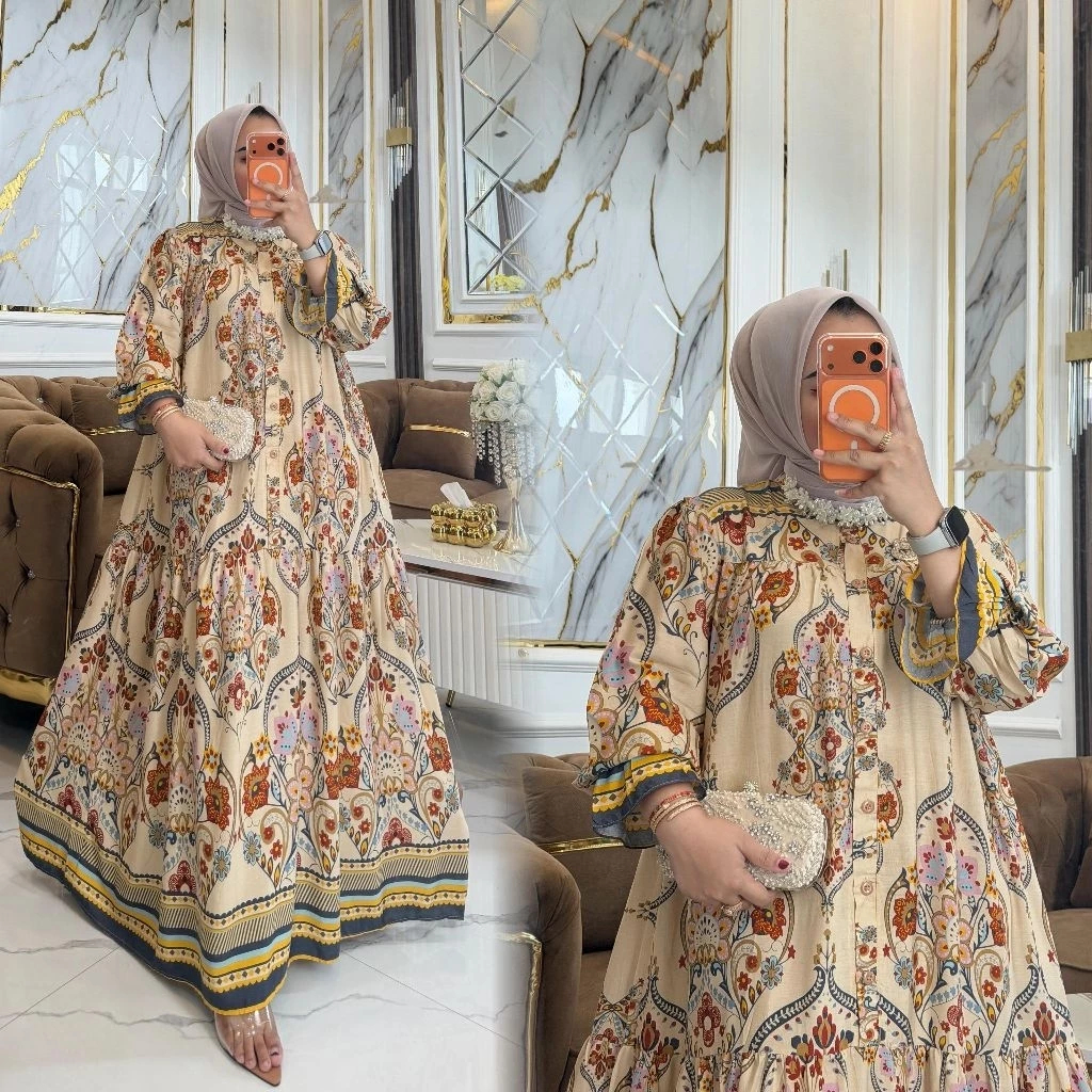 Gamis Arsyila Gamis Lengan Balon Gamis Rayon Premium Lengan Smok