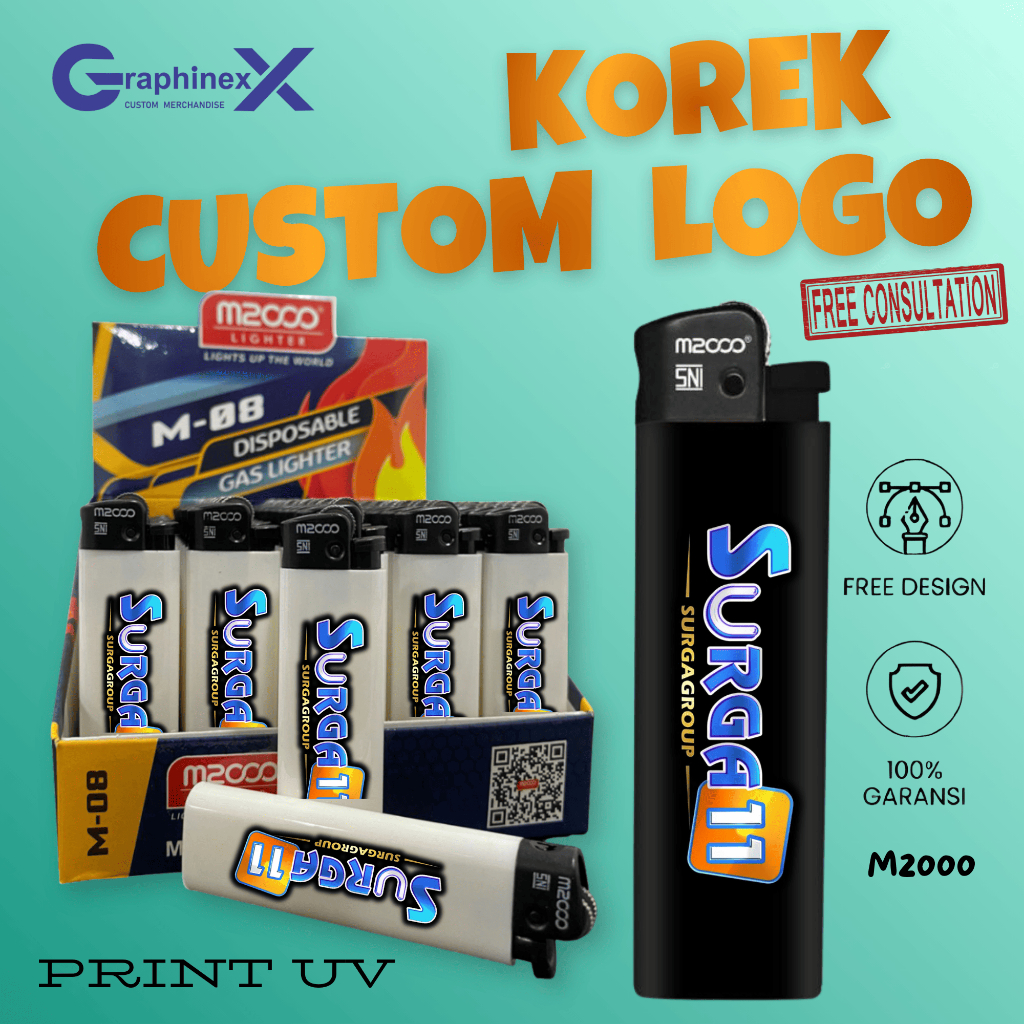 Korek Cricket Custom Nama Logo - Korek Api Gas Original Slim Premium Souvenir Perusahaan UV Print