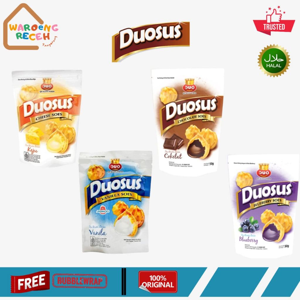 DUO Duosus Kue Sus Kering Krim Coklat Vanilla Keju Blueberry 30 Gr - Satuan