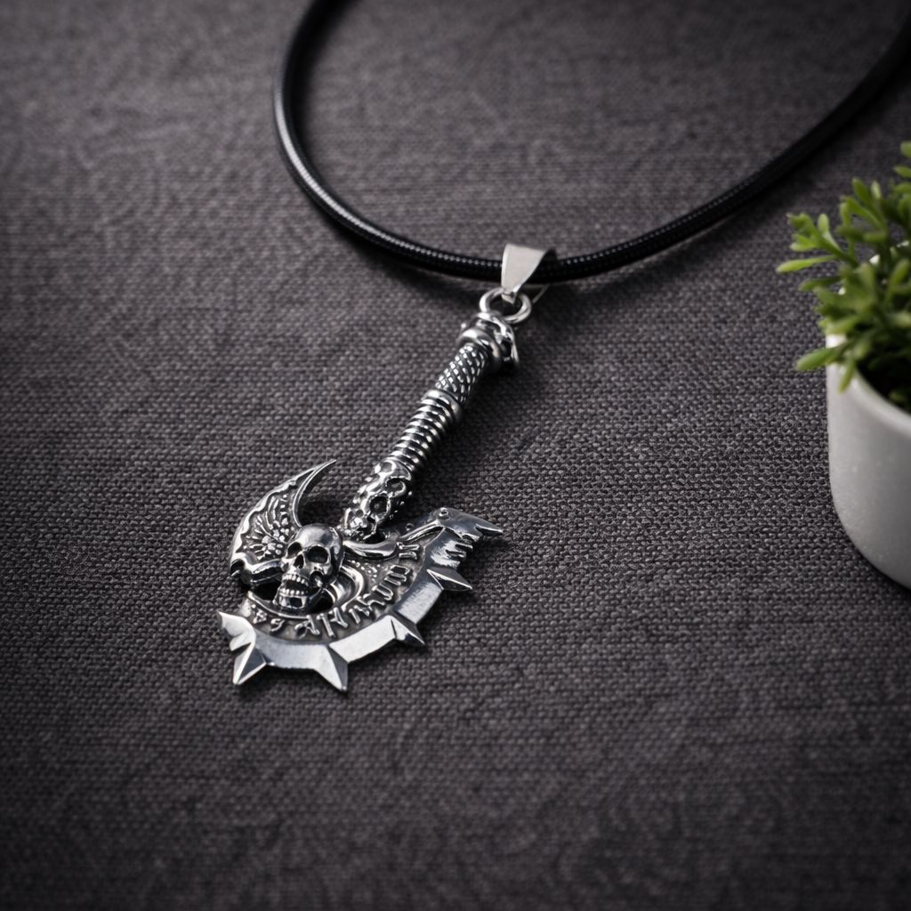 kalung tali hitam bandul Kampak/kalung pria/kalung tali liontin