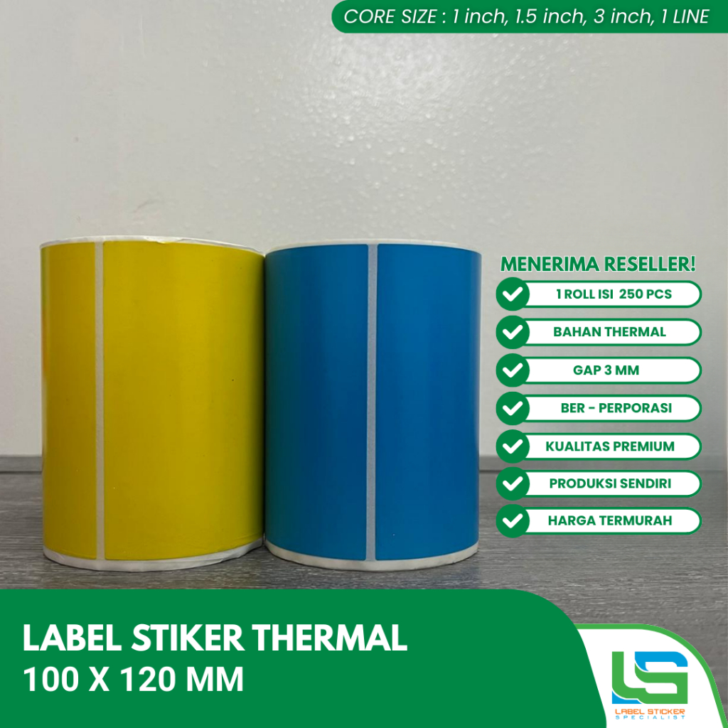 LABEL STIKER THERMAL 100X120 MM LABEL RESI THERMAL 100X120 MM WARNA ISI 250 PCS
