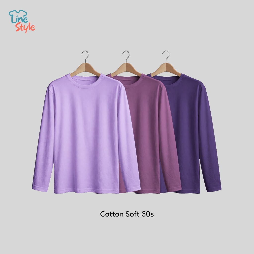 Line Style - Kaos Lengan Panjang Polos Anak Cotton Soft 30s Warna Ungu Tua Violet Ungu Muda Unisex