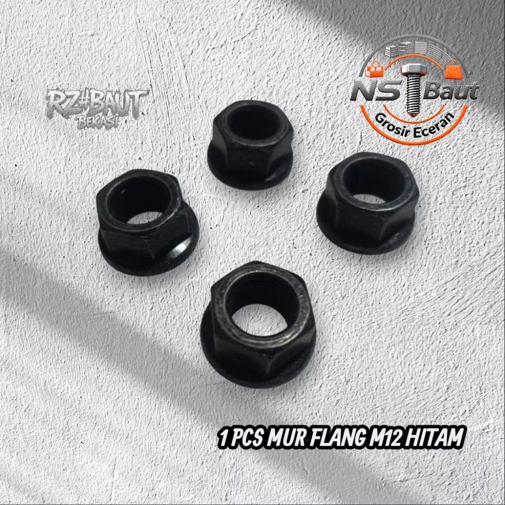 NS MUR TOPI M12_MUR FLANGE TOPI DRAT 17 M12 HITAM BAJA BERKUALITAS