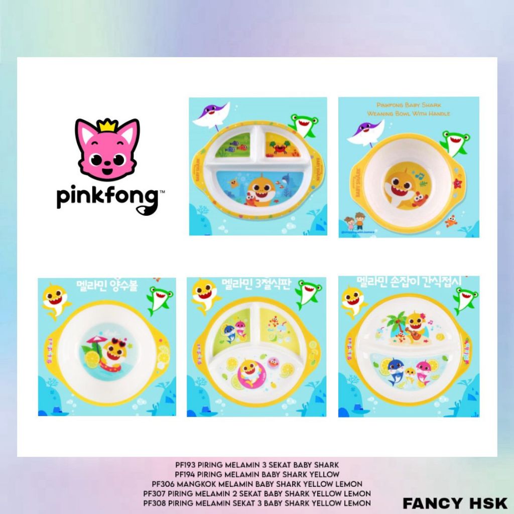 KOREA PIRING MANGKOK PLATE BOWL MELAMIN SEKAT BABY SHARK YELLOW LEMON PF193 PF194 PF306 PF307 PF308