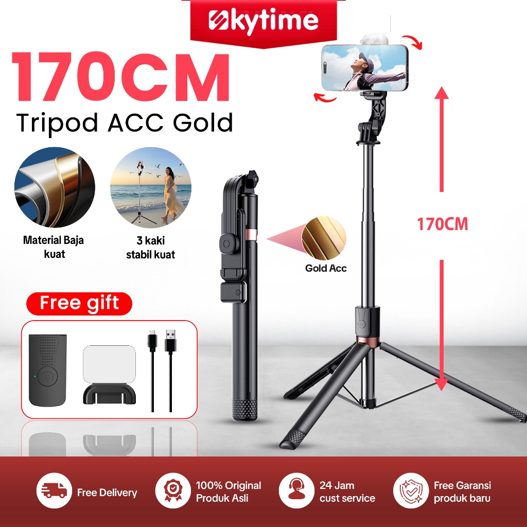 SKYTIME TP18 Tongsis 170CM Selfie Stick Tripod dengan Monopod Wireless Remote Bluetooth Tombol Tongk