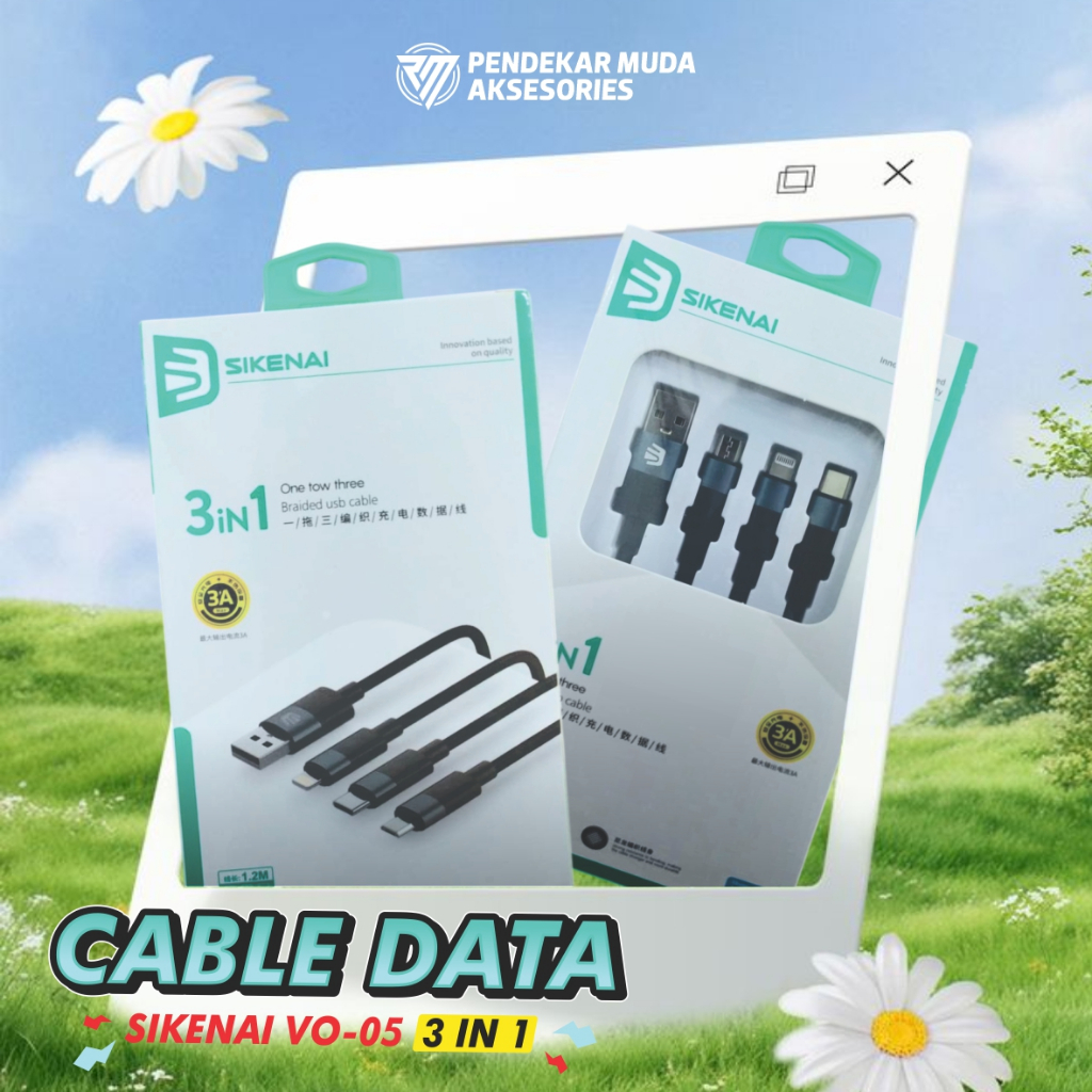 Kabel Data SIKENAI 3 in 1  Usb to MIcro, Type C, Iphone / Lightning 3A VO-05