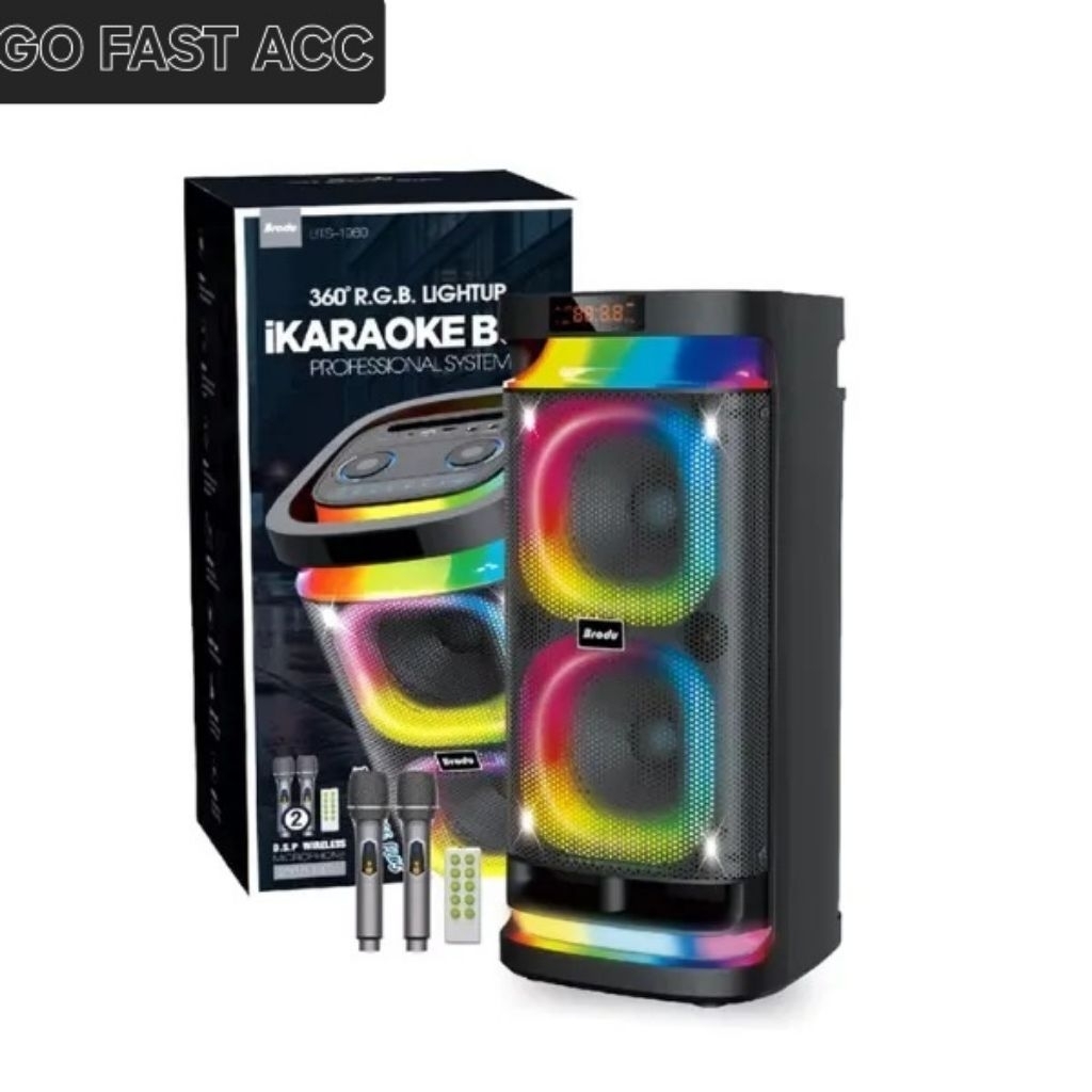 Speaker Brodu BTS-1989 Dual 6.5" Supper Bass Portable Wireless Bluetooth Speaker with 2 Rechargable 