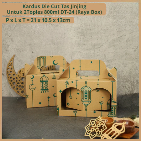 10 Pcs Kardus Die Cut Tas Jinjing Isi 2 Toples Jar Lebaran Ukuran 21x10,5x12,8 Cm Box Hampers Kado