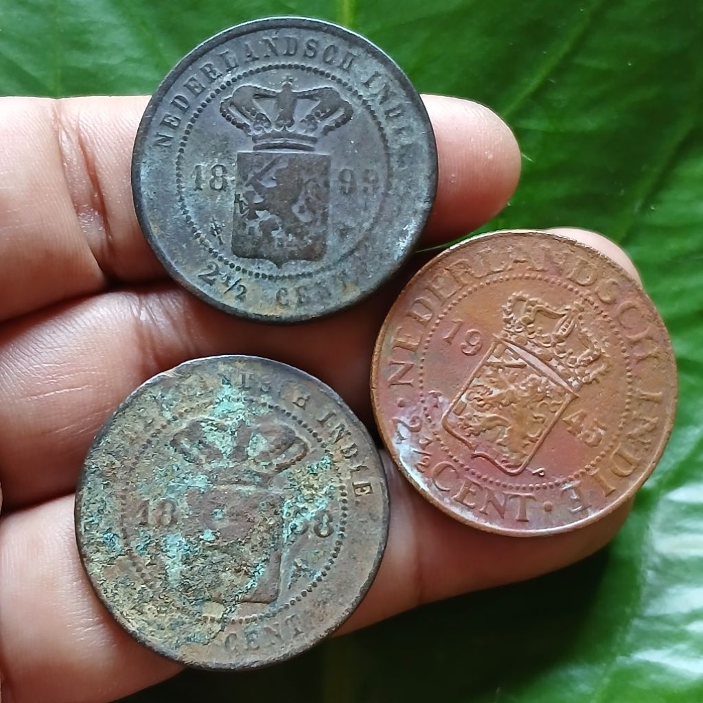 Koleksi Temuan Sungai 3 Biji Koin Benggol Nederland Indie 2,5 Cent