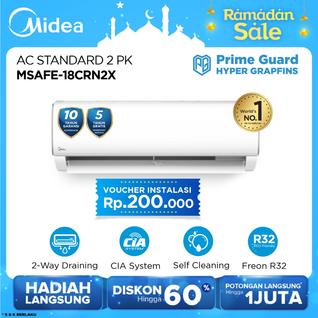 Midea AC MSAF-18CRN2 Split 2 PK R32 Series