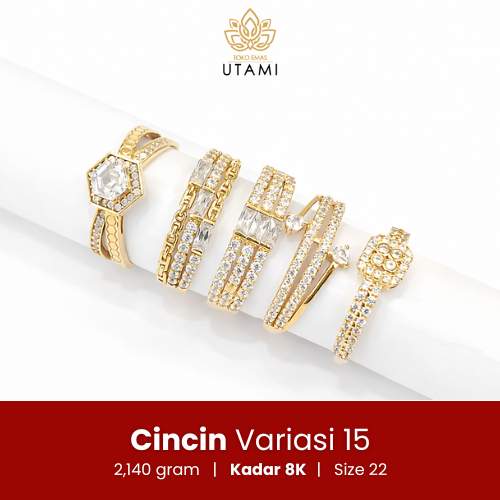 Cincin Emas 8K Model Mewah Elegan Ukuran 13, 15, 17 & 22