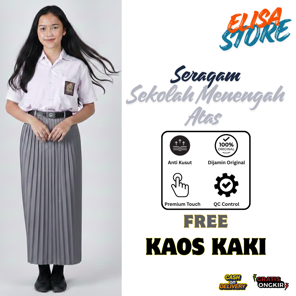 Seragam Sekolah SMA Rok Panjang Rempel Abu Bahan Premium Berkualitas Rok Rempel SMA SMK TERLARIS TER