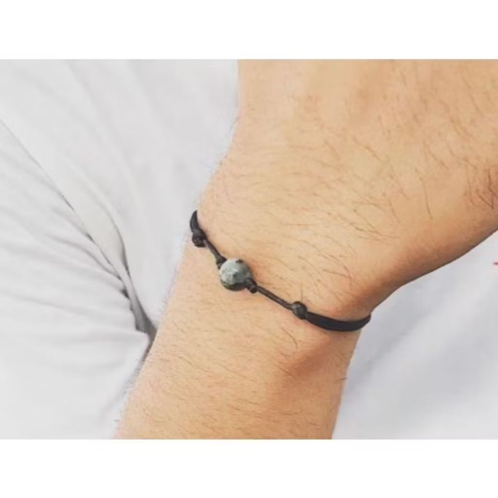 Gelang simpul batu alam natural labrador10mm tali hitam