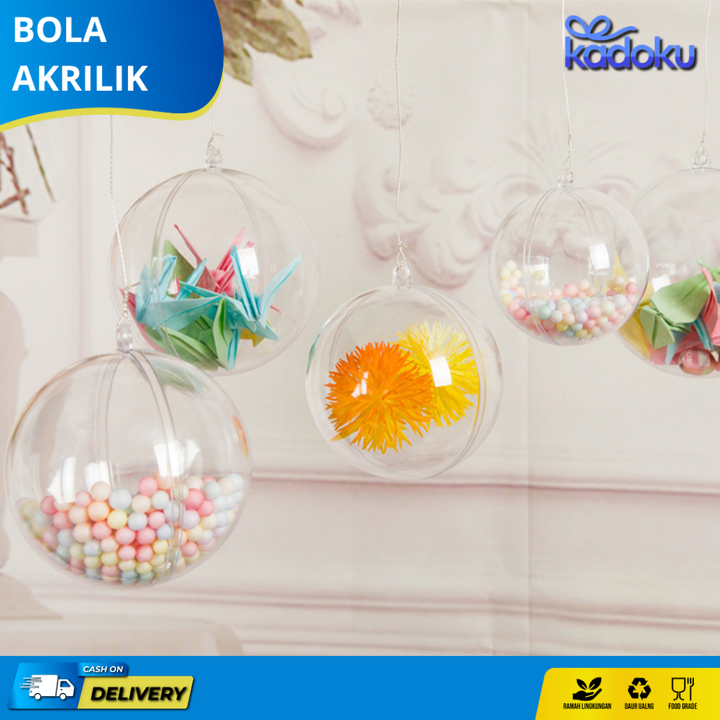 Bola Akrilik Transparan Ornamen Hiasan Natal Bola Acrylic Ball Christmas Bola Akrilik Gantung Cetaka
