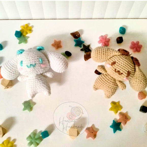 Gantungan Kunci Rajut Cinnamoroll & Mocha | Cinnamoroll & Mocha Crochet Keychain