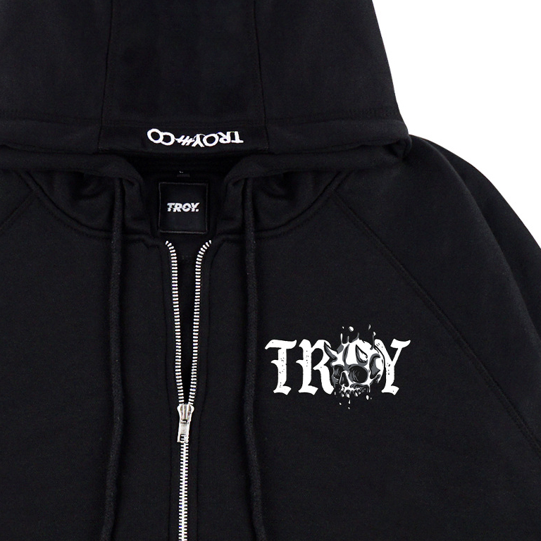 Troy Company Hoodie Boxy Double Slider Zip Black Melted Skul - Hoodie Zipper Hitam ZDSH 3382