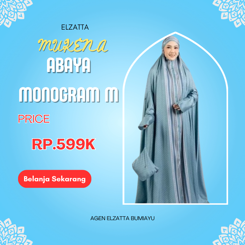 Elzatta Mukena Abaya Monogram Bahan Satin Premium Ukuran Jumbo Dewasa