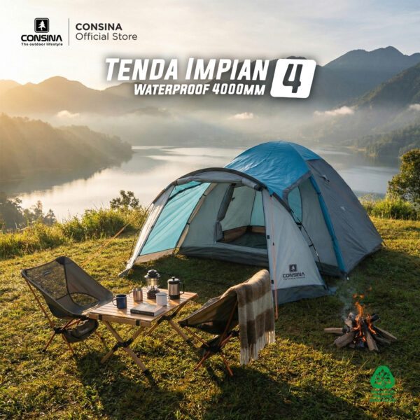 CONSINA IMPIAN 4 TENDA DOME | OUTDOOR GUNUNG CAMPING KAPASITAS 3-4 ORANG DOUBLE LAYER