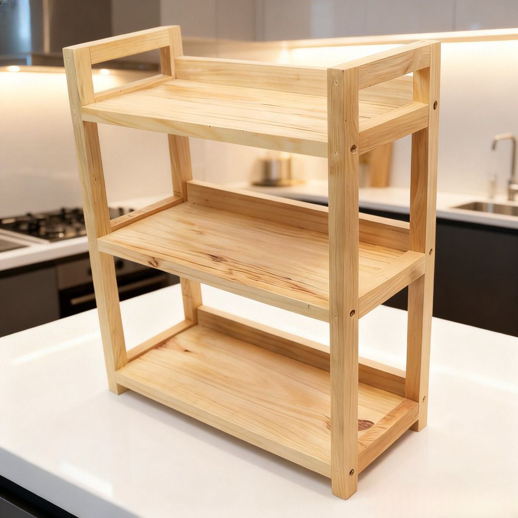 Rak Bumbu Dapur 3 Susun Rak Kayu Pinus Tempat Bumbu Masak Dapur Serbaguna