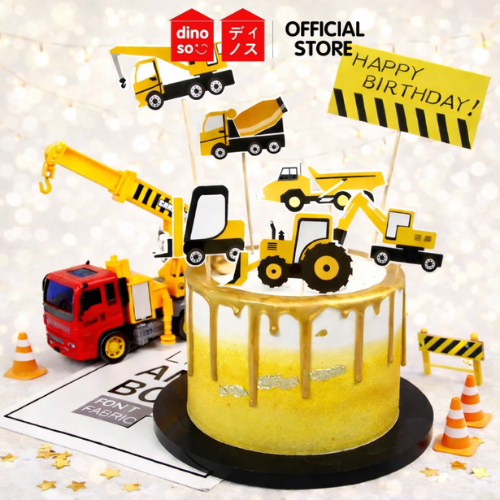 DINOSO Cake Topper Bertema Mobil Kendaraan Konstruksi Excavator Dekorasi Cupcake Kue untuk Pesta Ula