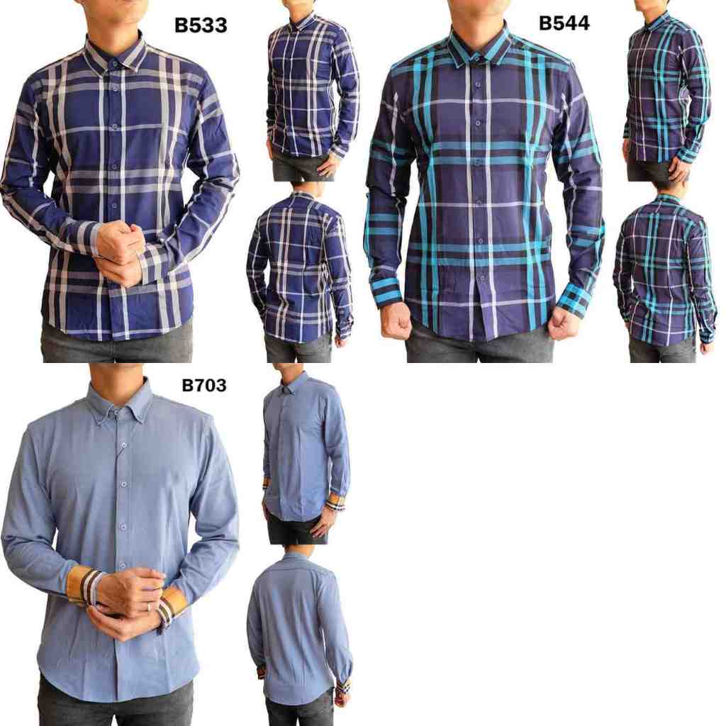 Kemeja Lengan Panjang Pria Katun Slim Fit Atasan Formal Kasual Kotak Kotak Hem Murah Cowok