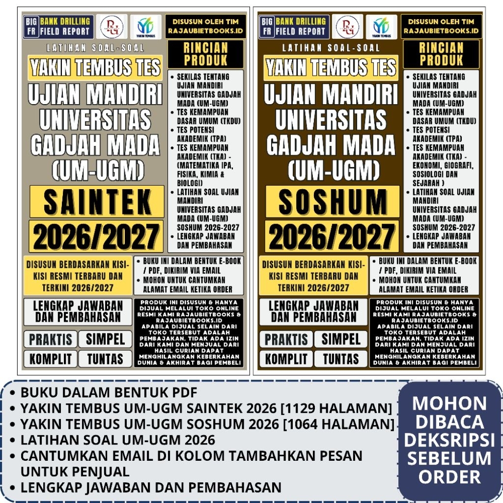 BUKU YAKIN TEMBUS TES UJIAN MANDIRI UM-UGM 2026 - UM-UGM SAINTEK - UM-UGM SOSHUM - SELEKSI UJIAN MAN