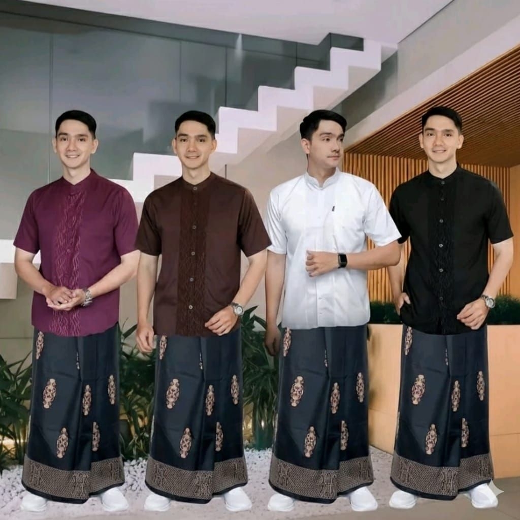 Paket Set Baju Koko Embos Dan Sarung | Paket Set Sarung Dan Baju Koko Embos | Set Sarko Pria Modern 