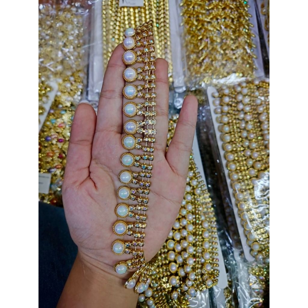 PER METER Aplikasi Payet Diamond Renda Jahit Model Juntai Mata / Aksesoris Payet Rangkai Sudah Jadi 
