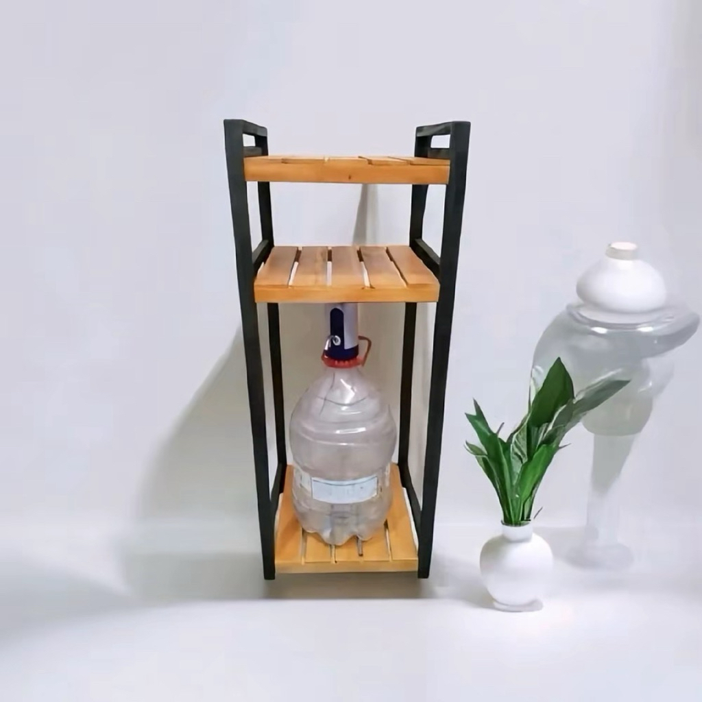 Rak Dispenser Galon Kayu 3 Tingkat Minimalis | Rak Galon Bawah Serbaguna Dapur