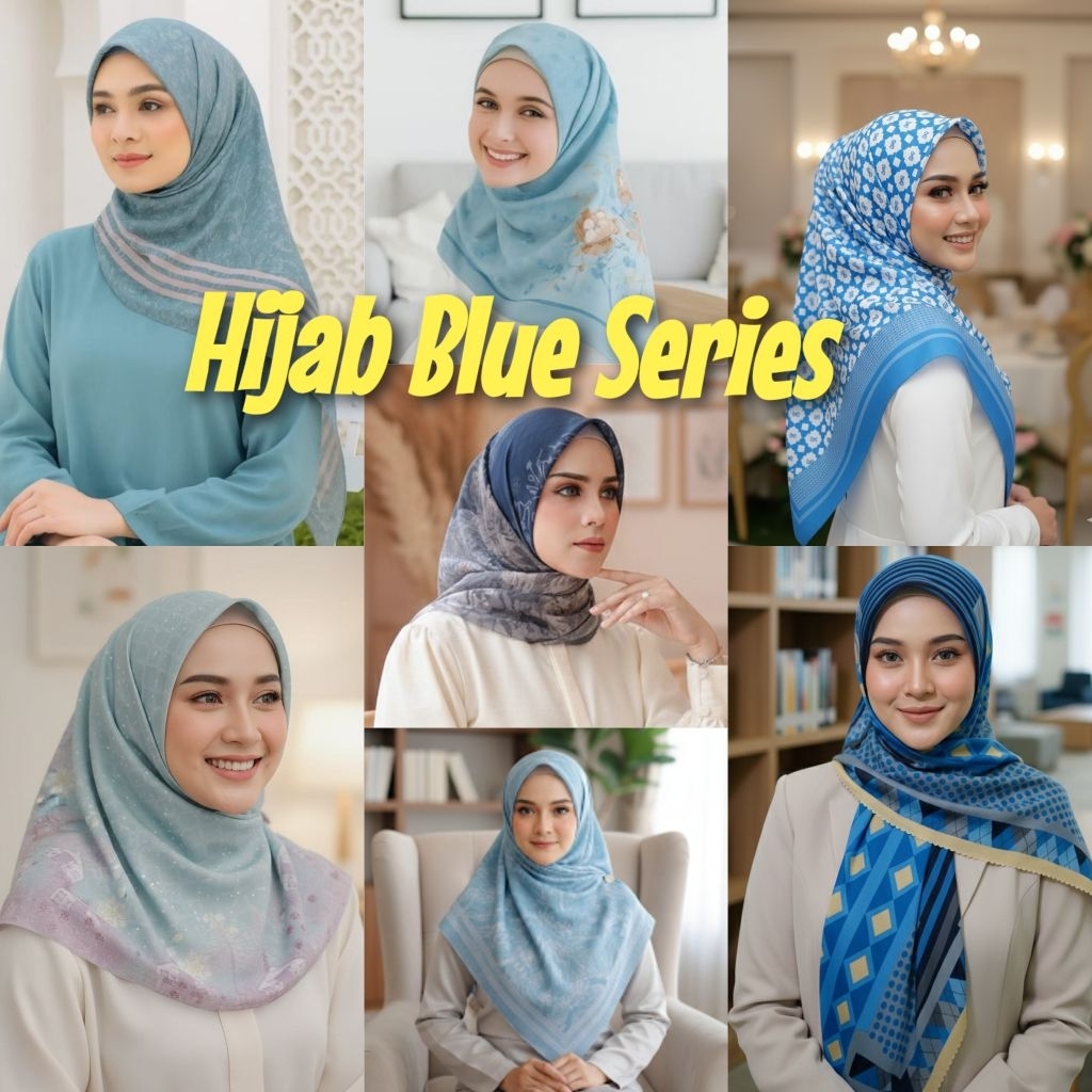 Hijab Segiempat Motif Warna Blue Series/Hijab Biru Navy biru muda biru langit