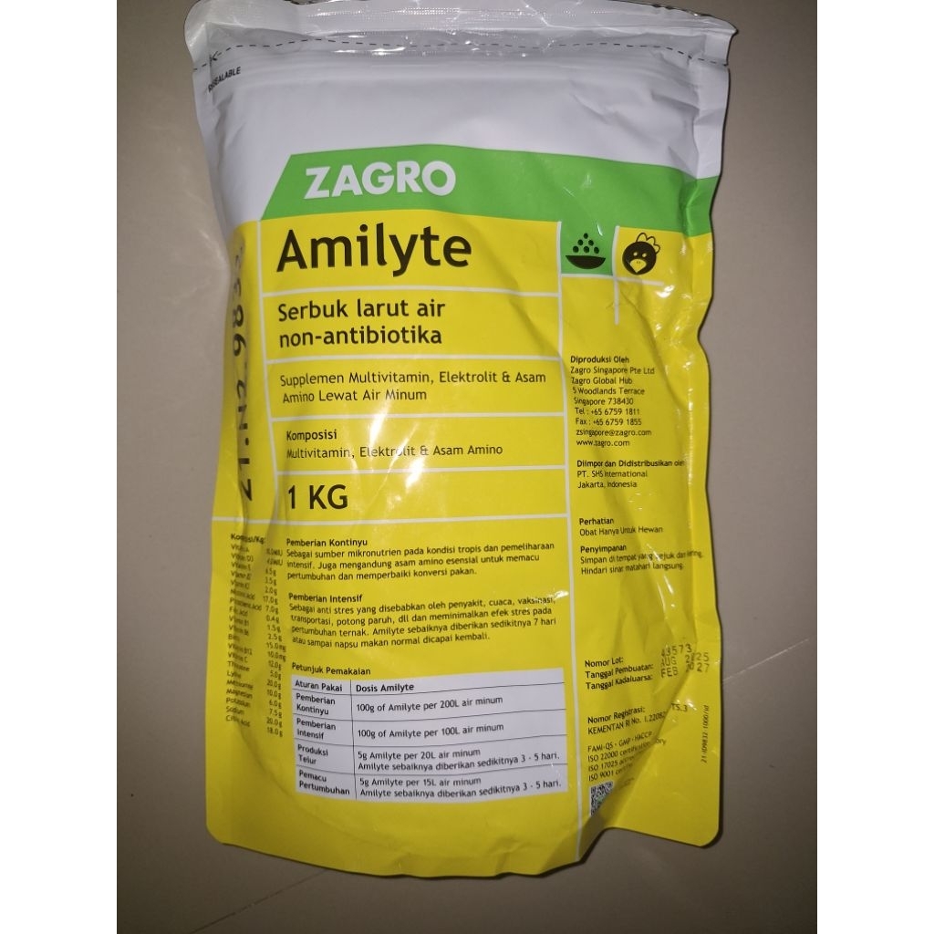 Zagro Amilyte Multivitamin Hewan Ternak 1 Kg - Suplemen Asam Amino, Elektrolit, Vitamin Lengkap