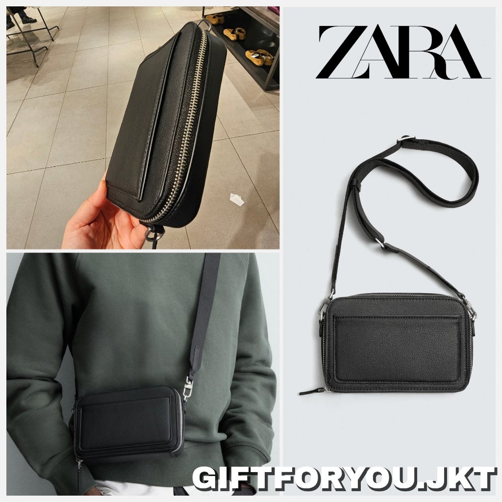 Tas Selempang Pria Zara Embossed Mini Crossbody Bag Original