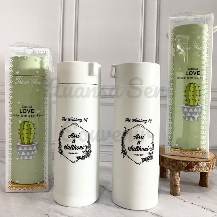 Souvenir Tumbler Kaktus Termos Kaca Motif Cactus Love Botol Minum Travel Botol Sablon Kemas Mika