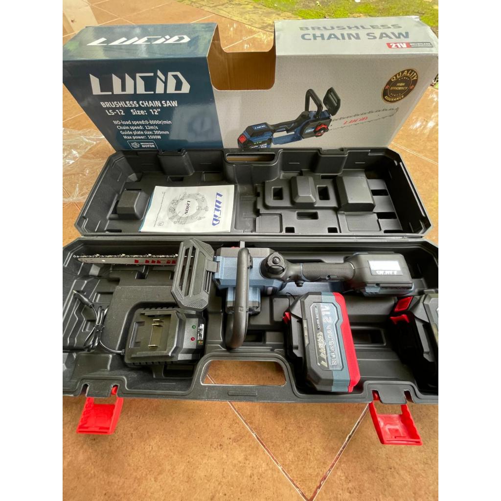 LUCID 12 Inci Brushless Chainsaw 6.0A Lithium Baterai Cordless Wood Cutter