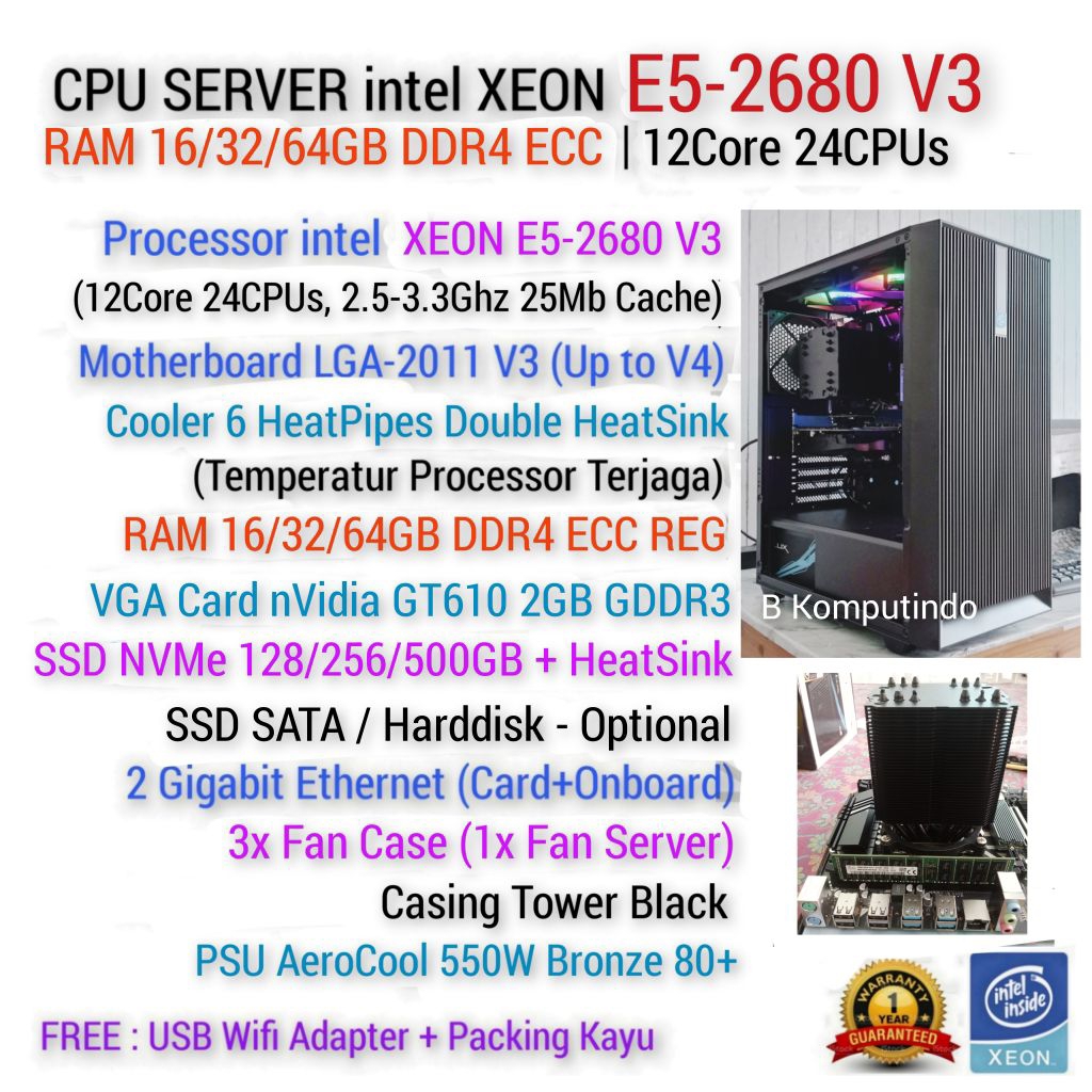 CPU SERVER Intel XEON E5 V3 | RAM 32GB DDR4 | SSD NVME + HDD | SERVER PULSA UNBK OFFICE