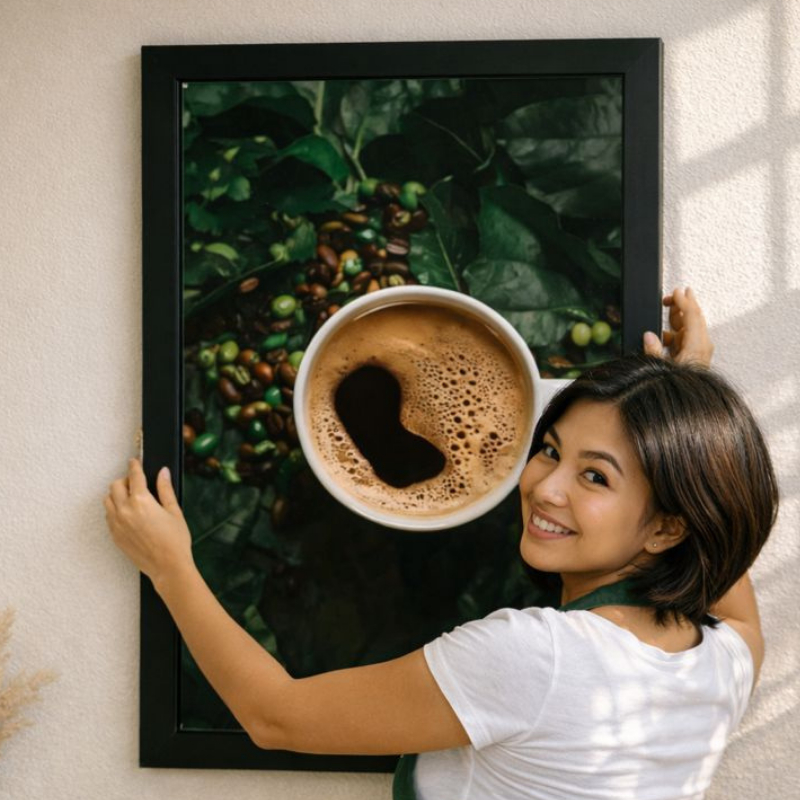 Poster Kopi Dekorasi Dinding Aesthetic Cafe Minimalis + Bingkai Kayu Premium