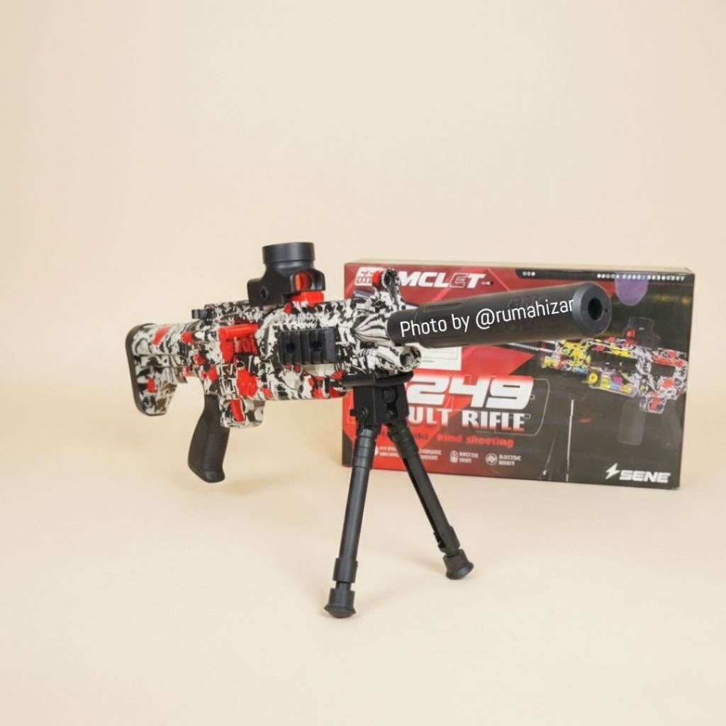 Mainan Tembakan Anak Edukasi Outdor Water Gel Blaster M249 Assault Rifle Electric Kecepatan Cepat