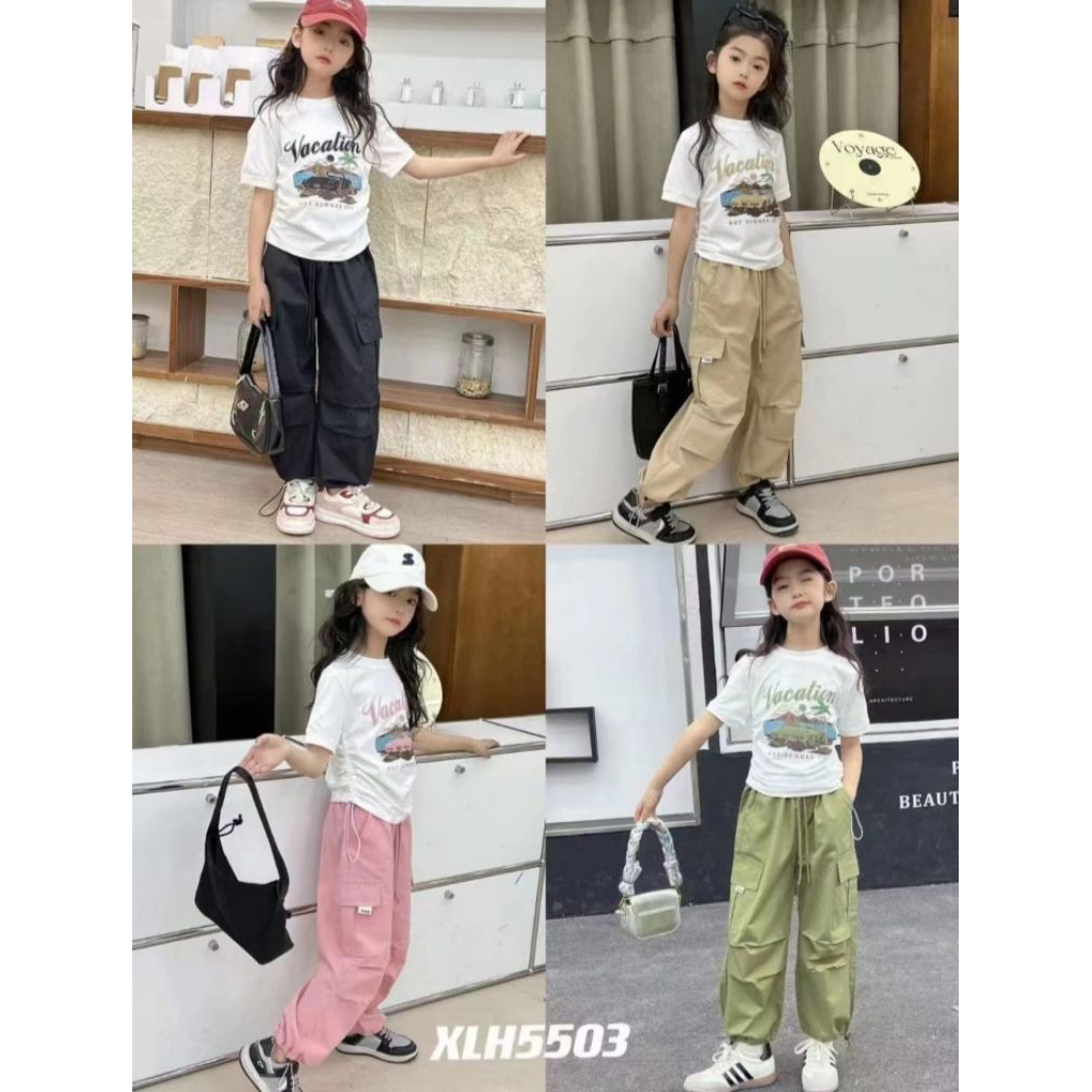 setelan cargo anak perempuan import | setelan kargo anak perempuan import | setelan cargo serut anak