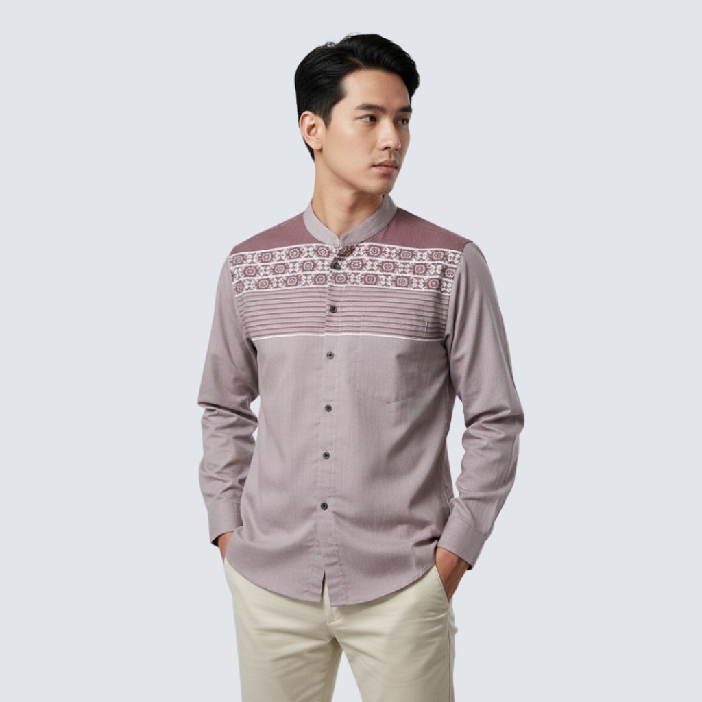 Kemeja Koko Pria Lengan Panjang Slimfit Dusty Pink