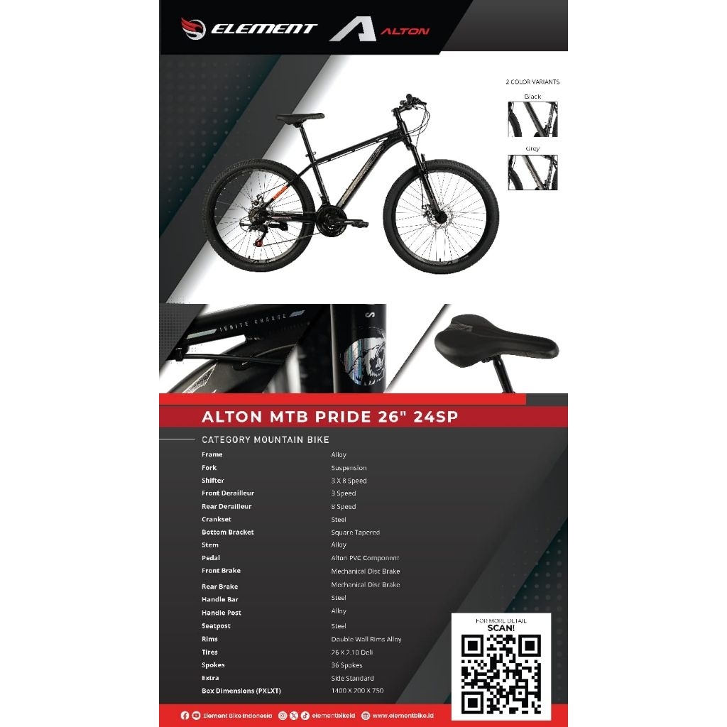 sepeda uk 26 mtb alton element frame alloy / fastron 260 DX / mazara