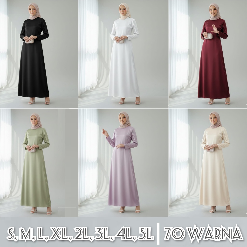Dress Gamis Polos 70 Warna  Size S-5L JUMBO / BIG SIZE
