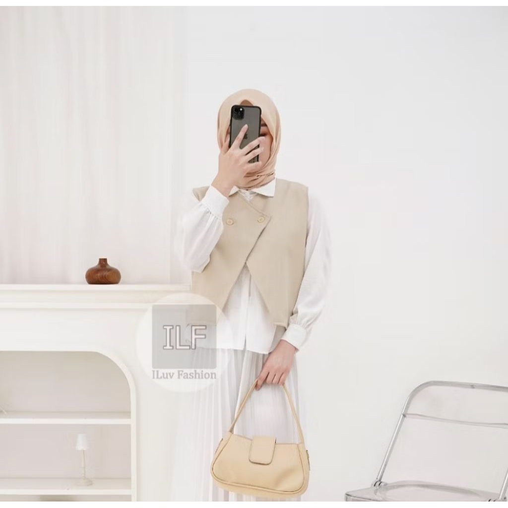 NUNA VEST / VEST BASIC WANITA / Vest Linen Atasan Wanita Crop