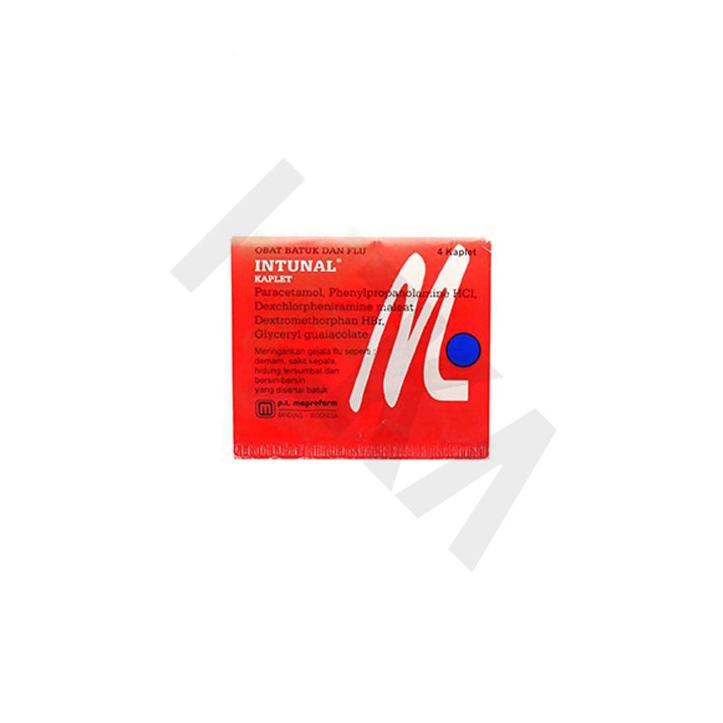 Intunal Merah Kaplet Strip isi 4 Tablet - Obat Flu Bersin Batuk [Majapahit]