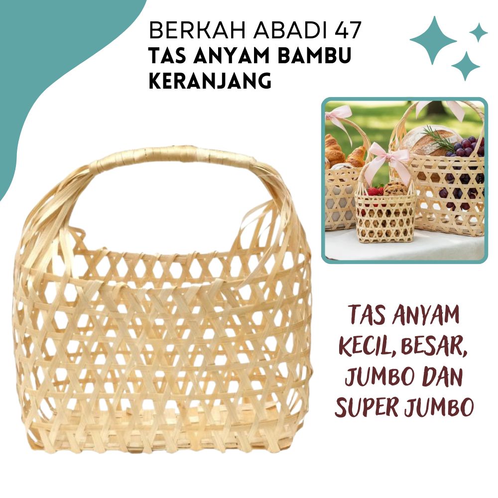 Tas Bambu Anyaman Keranjang Anyam Unik Tas Hampers Lebaran Wadah Bambu 4 Ukuran