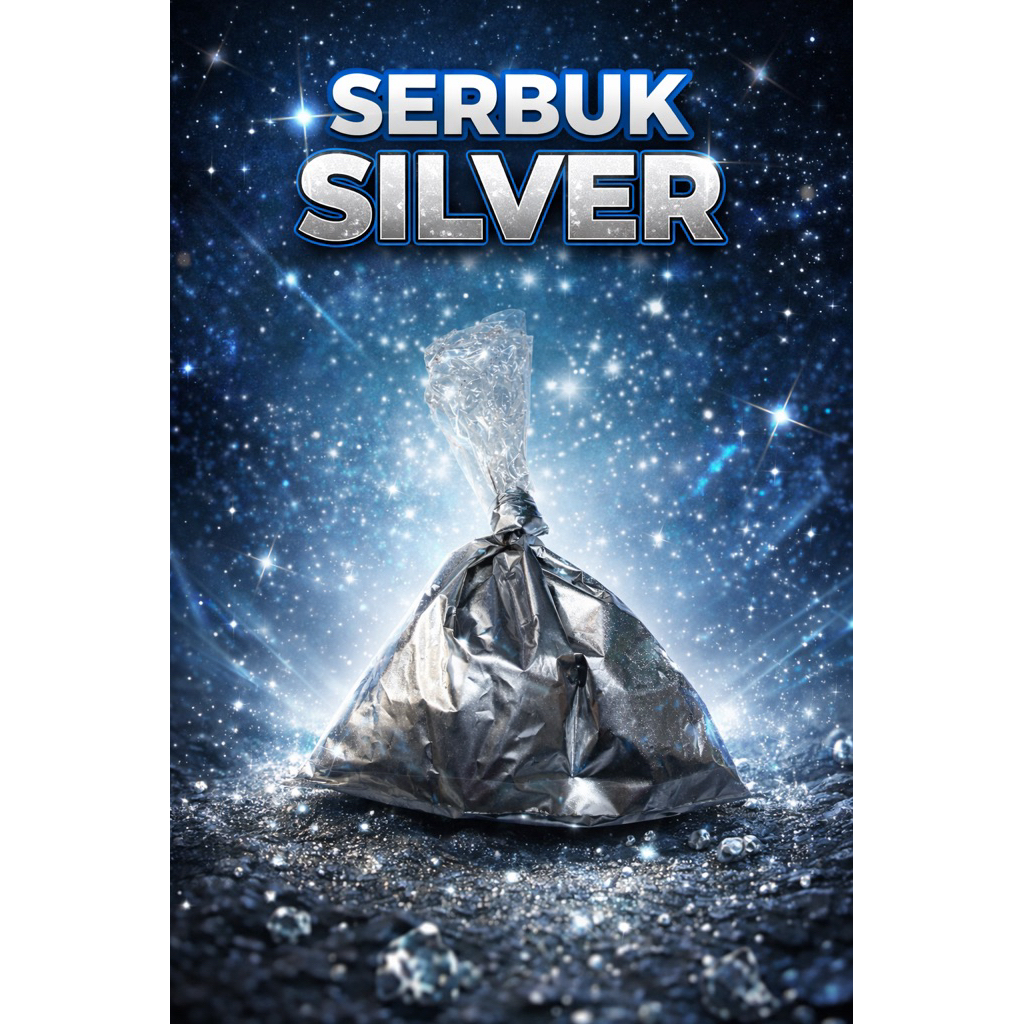 CAT SABLON SILVER UNTUK SABLON PLASTIK, KERTAS, KAOS, KERAJINAN PERAK POWDER KEMASAN PLASTIK 100 gr