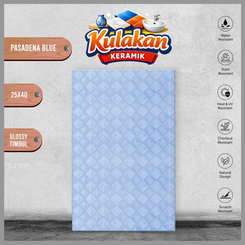 Keramik Dinding Kilap Emboss LAGUNA 25x40 Pasadena Blue