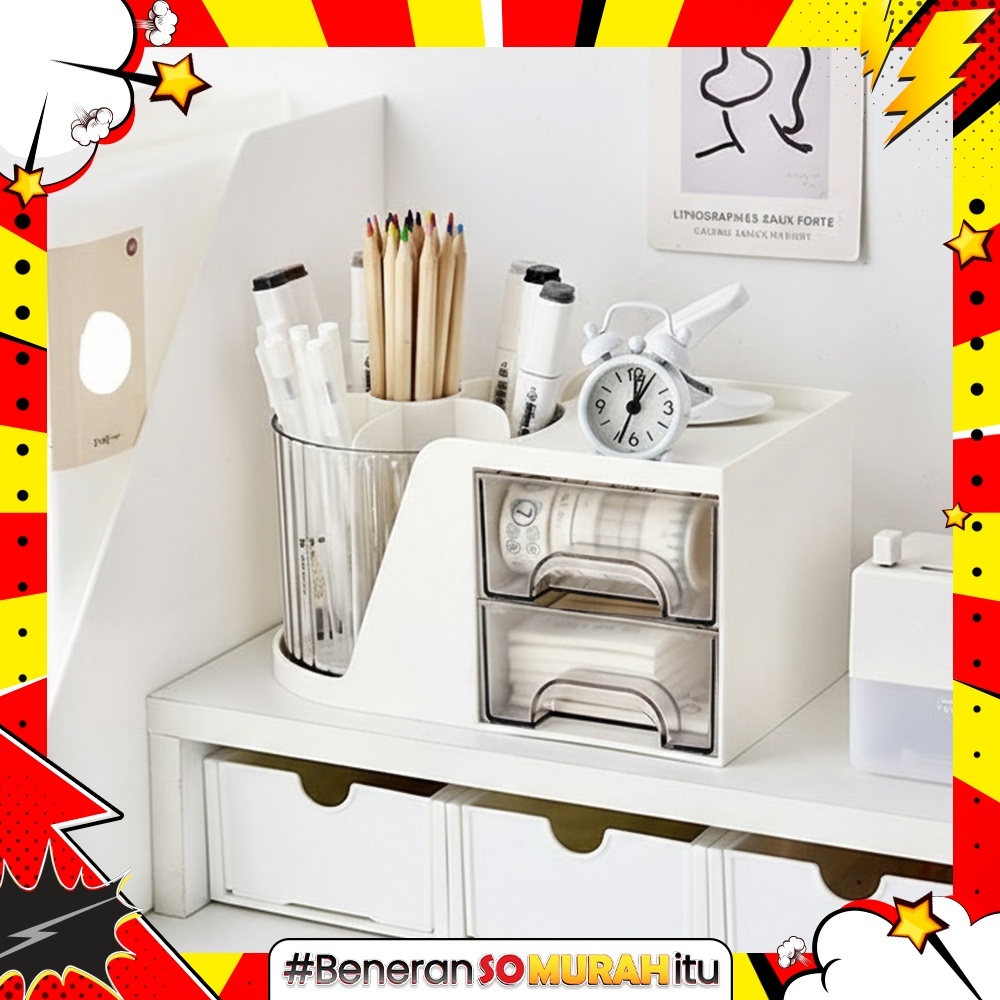 Kotak Pensil Meja Laci Putar Aesthetic Drawer Pen Stationery Tempat Penyimpanan ATK Organizer