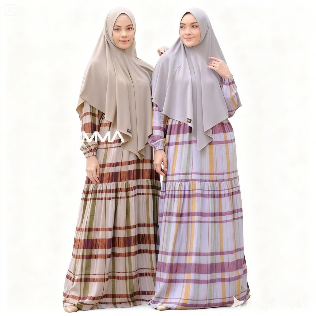 Umma Syari Gamis Muslimah Lookme Dress Menyusui bahan Rayon Motif Kotak griya mey